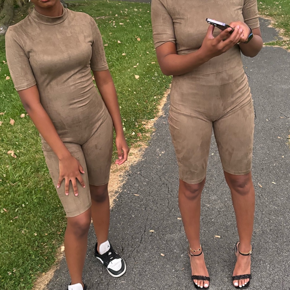 Brown Short Sleeve Biker Set